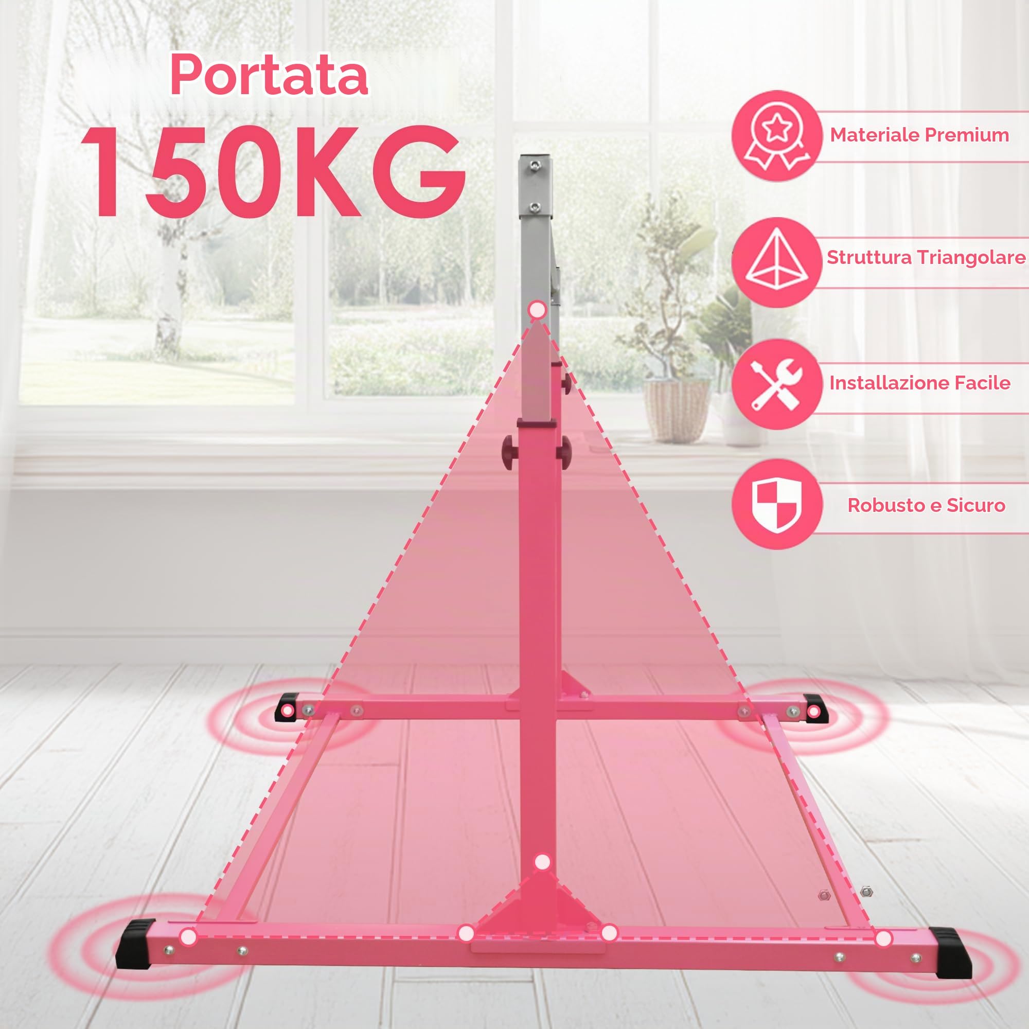 ORIENTOOLS - Barra Ginnastica per Bambini | Altezza Regolabile 90-150 cm | Attrezzatura per Ginnastica, Fitness e Allenamento in Casa