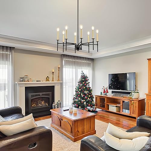 Miniatura 8 de ONESMING Candelabro moderno de granja negro y dorado, accesorios de iluminación de comedor sobre mesa, candelabros grandes de techo colgantes altos