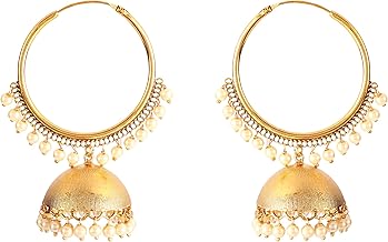 Ishin Women's Gold Plated Pearl Dome Shaped Chandbalis