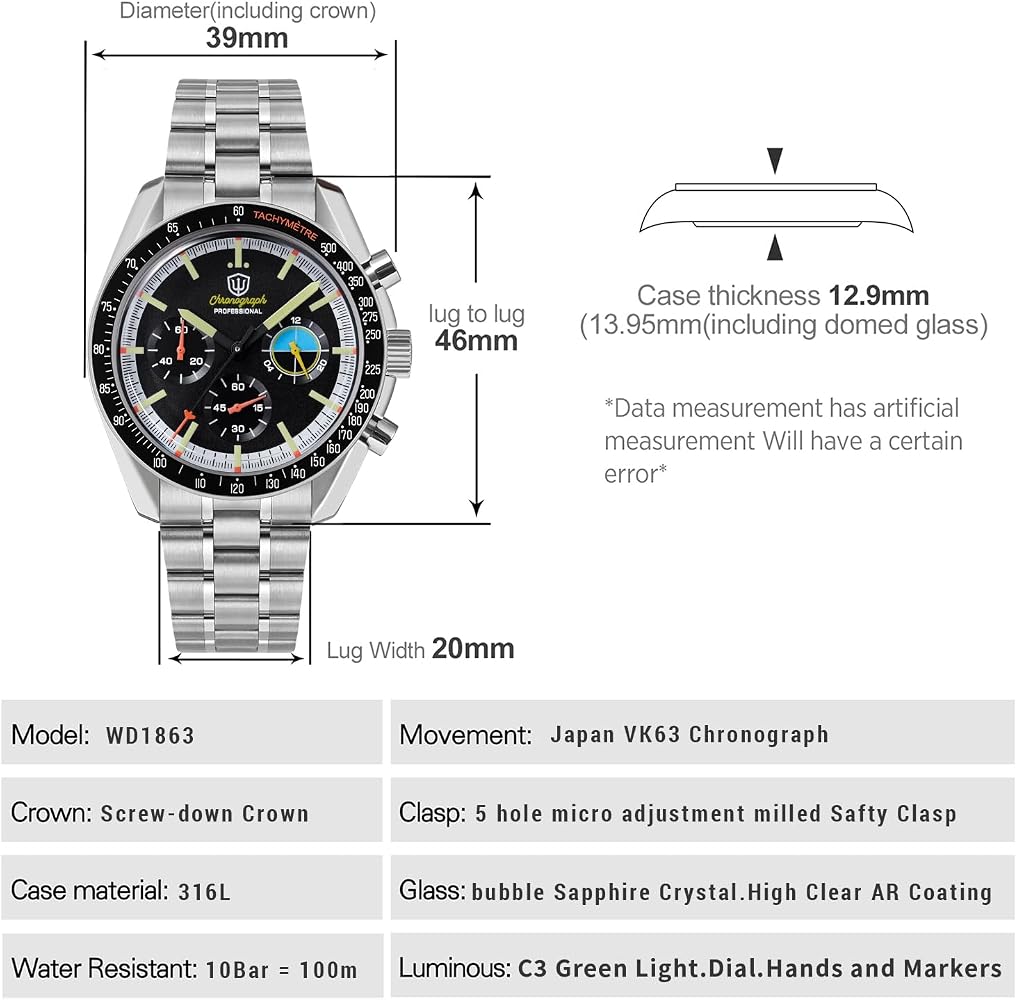 Amazon.com: watchdives WD1863 39mm Men's Chronograph Watch Power