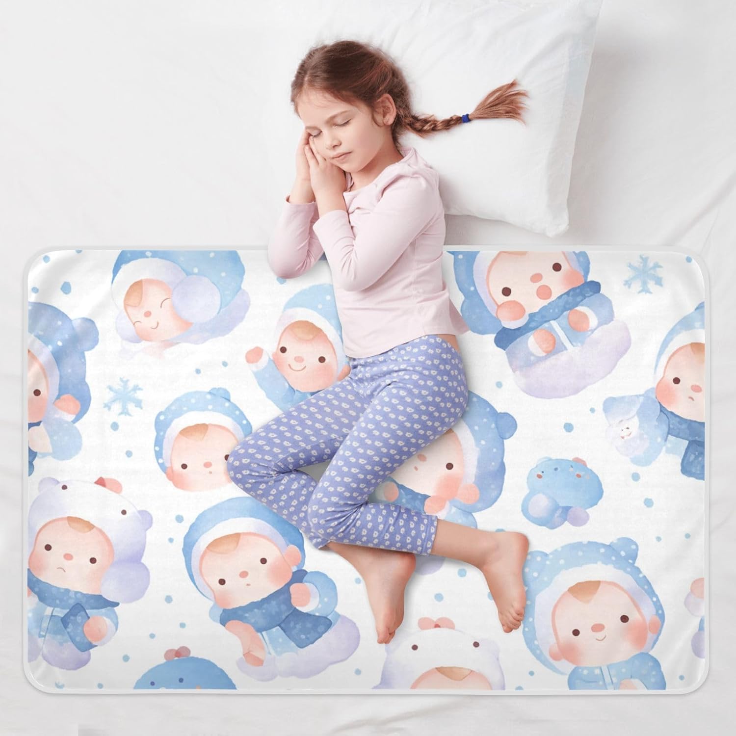 Cartoon Cute Baby Blue Extra Large Resuable Potty Training Pad Water Resistant Diaper Changing Pad Leakproof Quick Drying Bed Liners for Infant Baby, 52" L x 34" W