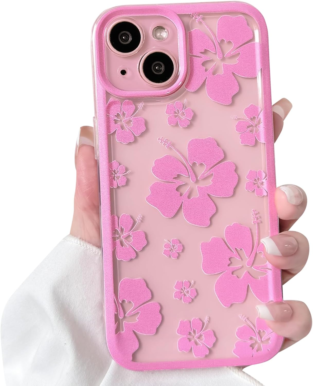 Lovmooful for iPhone 15 Case Cute Flower Hibiscus-Rose Red