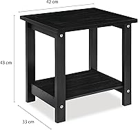Vista 3 de Mesa de acento Adirondack negra para exteriores – Mesa auxiliar de madera de acacia resistente a la intemperie con almacenamiento doble, pequeña