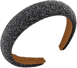 Ladies Wide Headband with Rhinestones and Sequins Black for Wedding