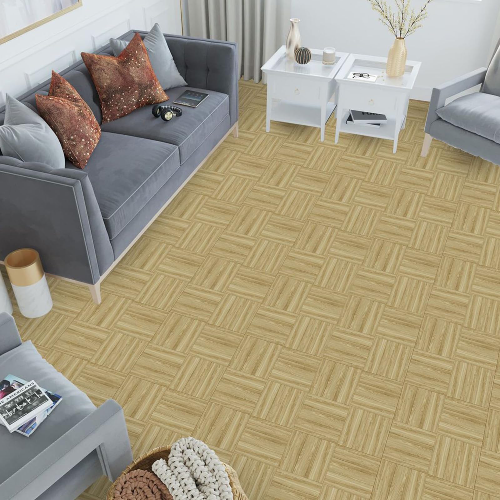 Samoprzylepne płytki podłogowe, Self Adhesive Wood Grain PVC Floor Tiles 30x30cm Pack Of 10-50 Pieces Multicolor(Style F,30 * 30cm*50 pcs)
