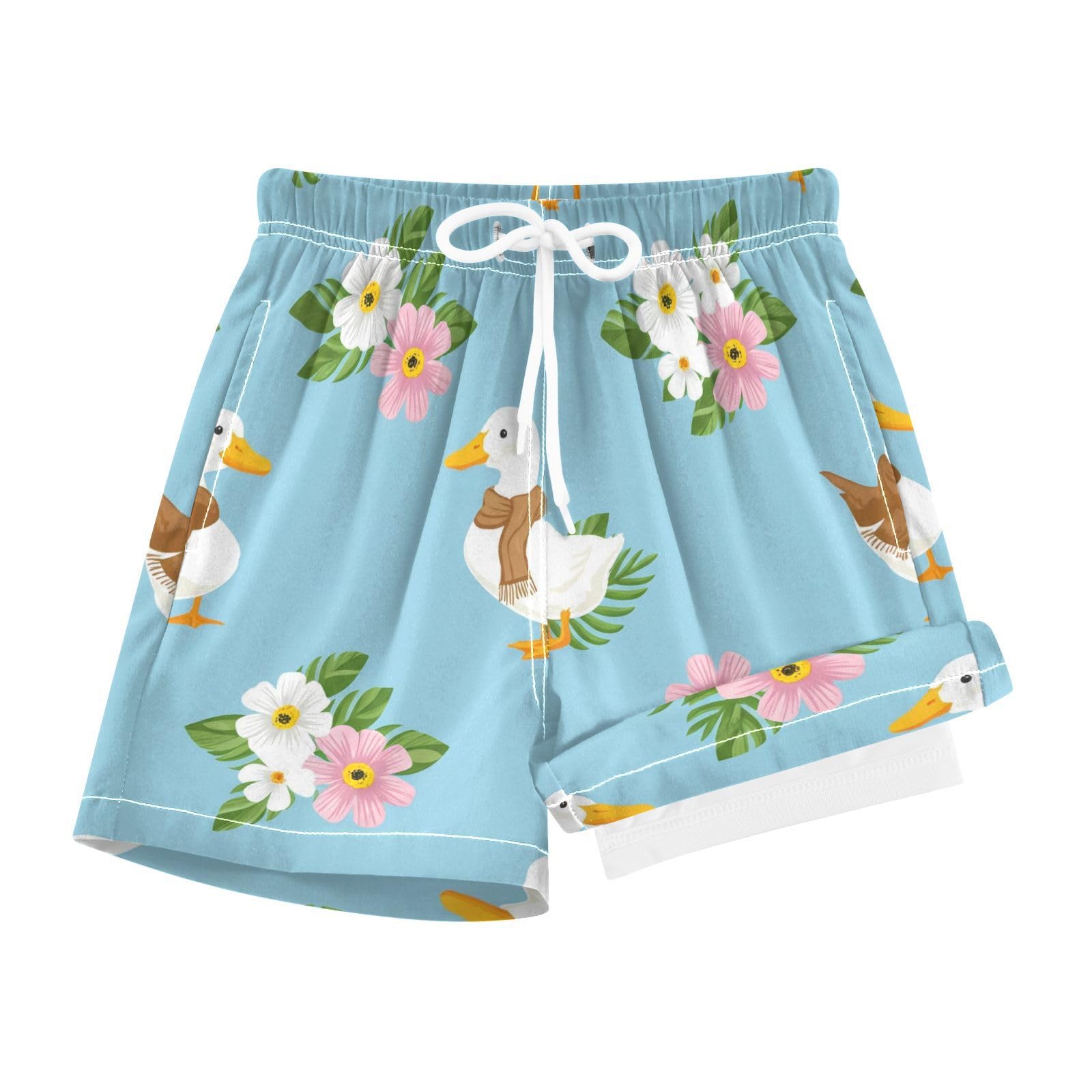 YANENDIE Boy Swim Trunks with Compression Liner Ducks Brown Scarves Boys Swim Shorts Quick Dry Beach Shorts