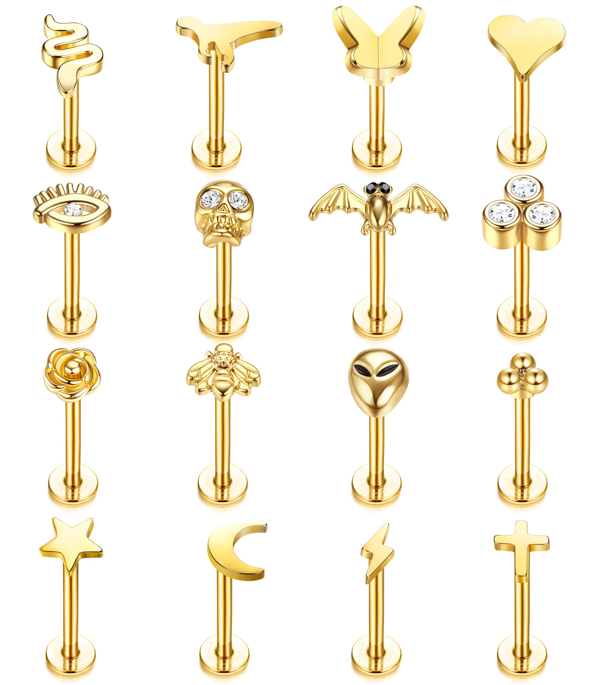 Kakonia16 Uds Tragus Piercing joyería para Mujeres Hombres 16G 6MM 8MM pendiente de concha Stud acero inoxidable roscado Medusa labio Monroe anillo