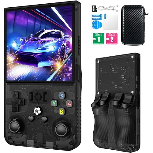 R36MAX Retro Handheld Games Console, Retro Game Console with 4.0 inch IPS HD Screen, Video Game Consoles with 64GB Memory, Portable Gaming Player for Travel, Gift for Teen or Partner, Blcak