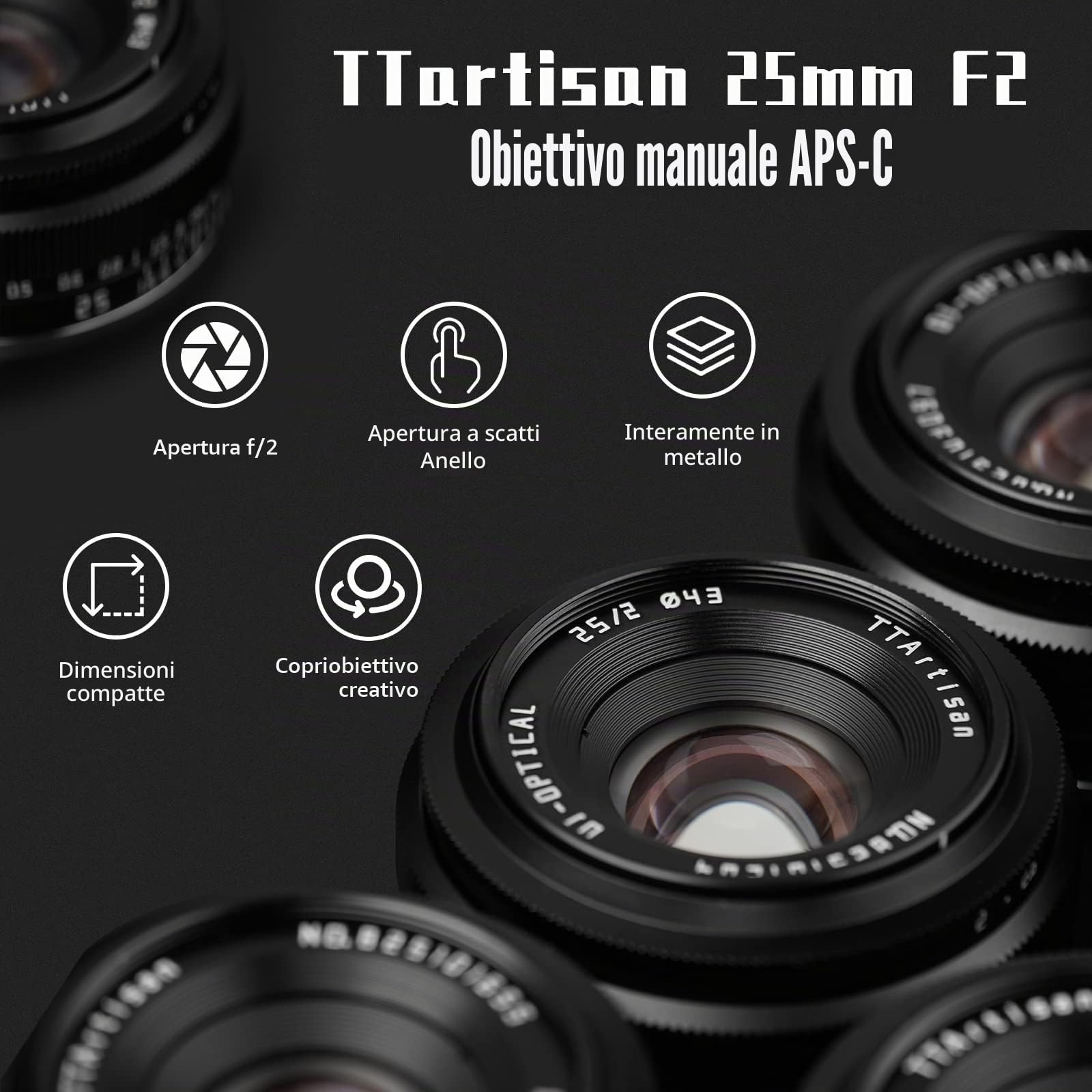 TTartisan 25mm F2 obiettivo grandangolare manuale, compatibile con MFT M4/3-Mount Mirrorless epm1 emp2 E-PL1 E-PL2 E-PL3 E-PL5 E-PL6 G2 G3 G5 G6 G7 G9 GH1 GH2 GH3 GH4 GH5 GH5S