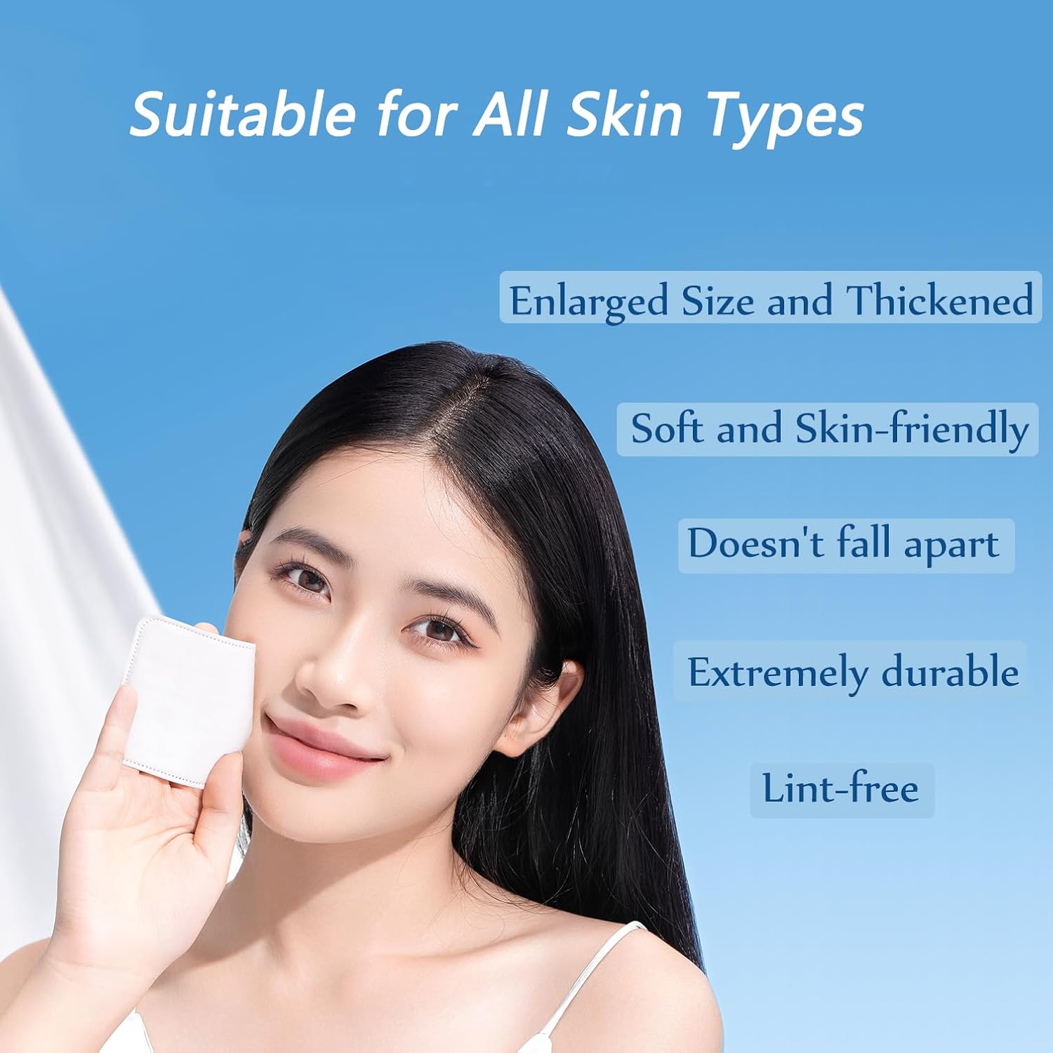 Square Cotton Pads 150 Counts Lager Size 100% Cotton Makeup Remove Pads Not to Shed or Fall Apart Face Cotton Pads Triple-Layer Design for Daily Skin Care,Lint-Free,7X7.5CM