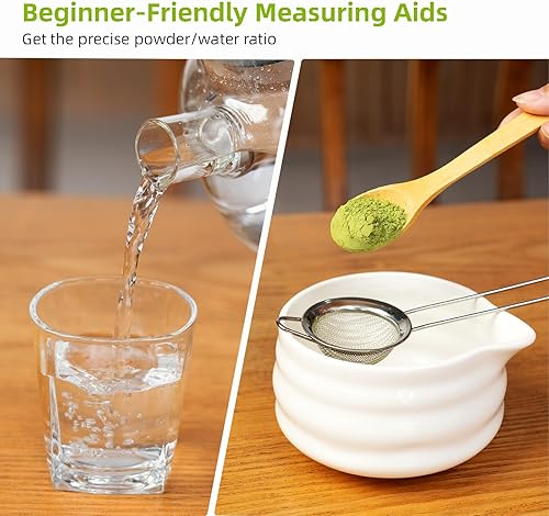 Miniatura 3 de Juego de batidor de matcha, kit de 7 piezas, juego de matcha de cerámica premium, batidor y cuenco, tamiz, soporte para tazas, cuchara de bambú,