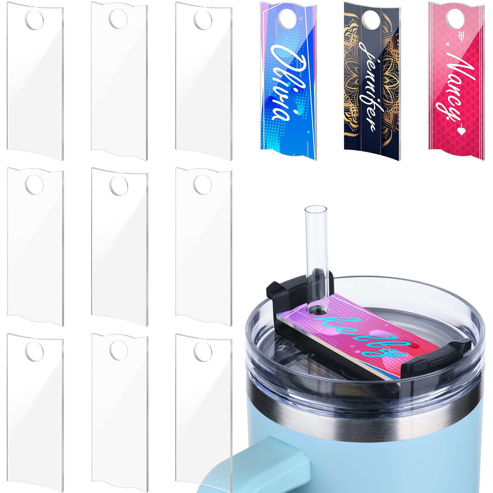 Homakover12 Pcs Acrylic Sublimation Name Plate Blanks, Name Plate for Stanley 40 oz Tumbler H2.0, 3.2"x1.3", Usable on Both Sides (12) (NOT 30/20 oz)