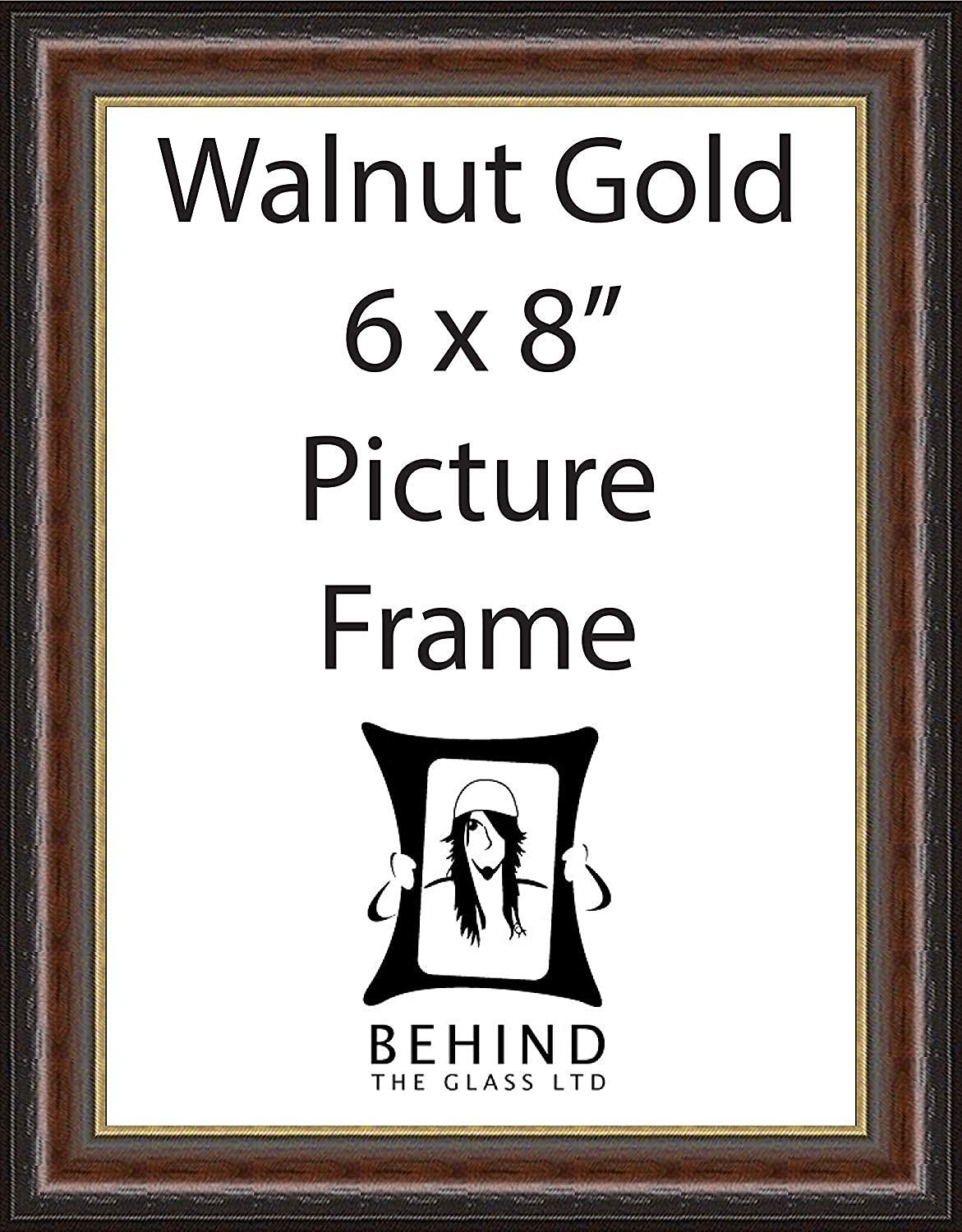 Behind The Glass Brown - Handmade Walnut Gold Wooden Picture Frame Back Stand - 6X8
