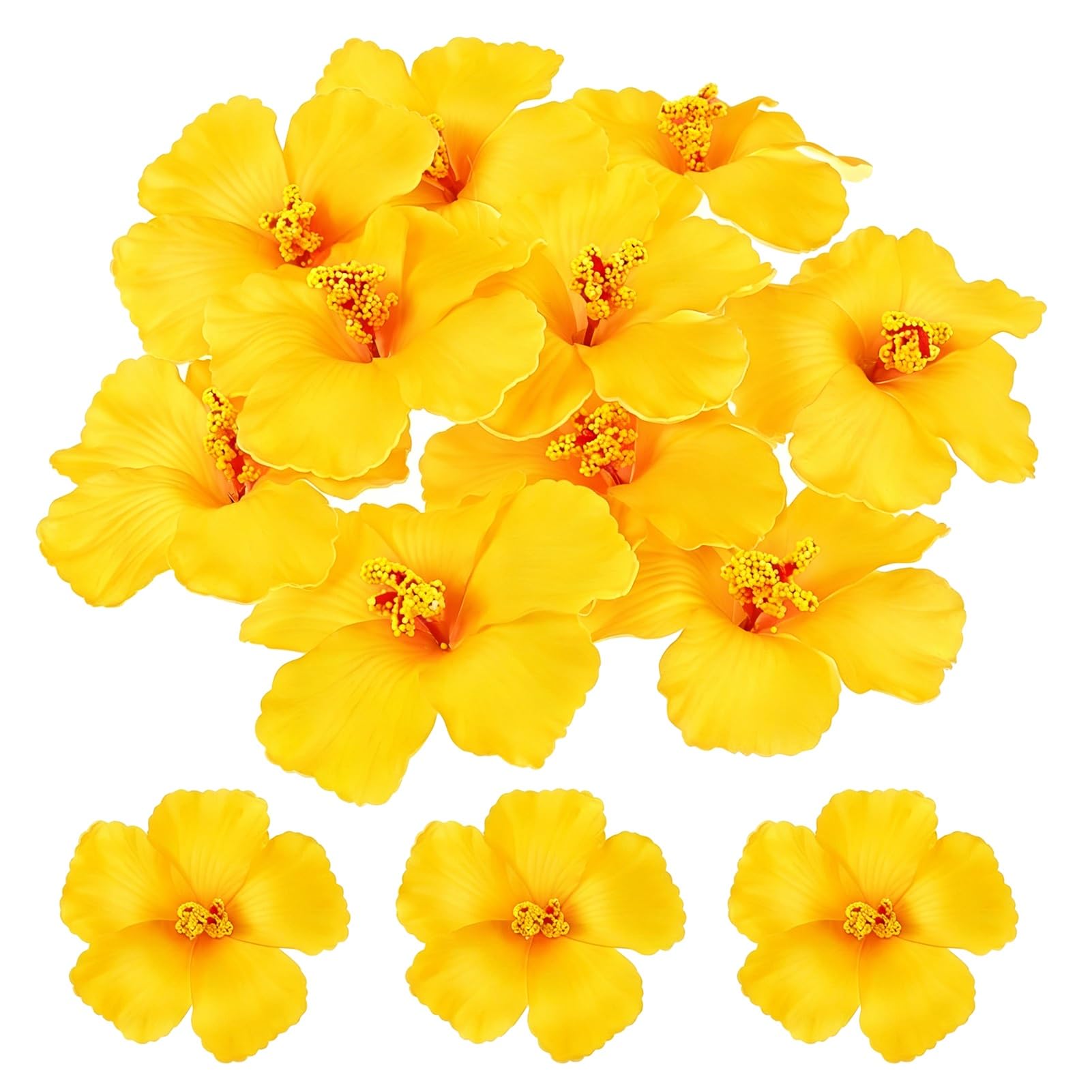 ZhuiFengAA 30PCS Faux Flowers, Flowers Party Summer Party DIY Foam Hibiscus Flower, for Tabletop Decoration Favors Supplies (No Clip)(Yellow)