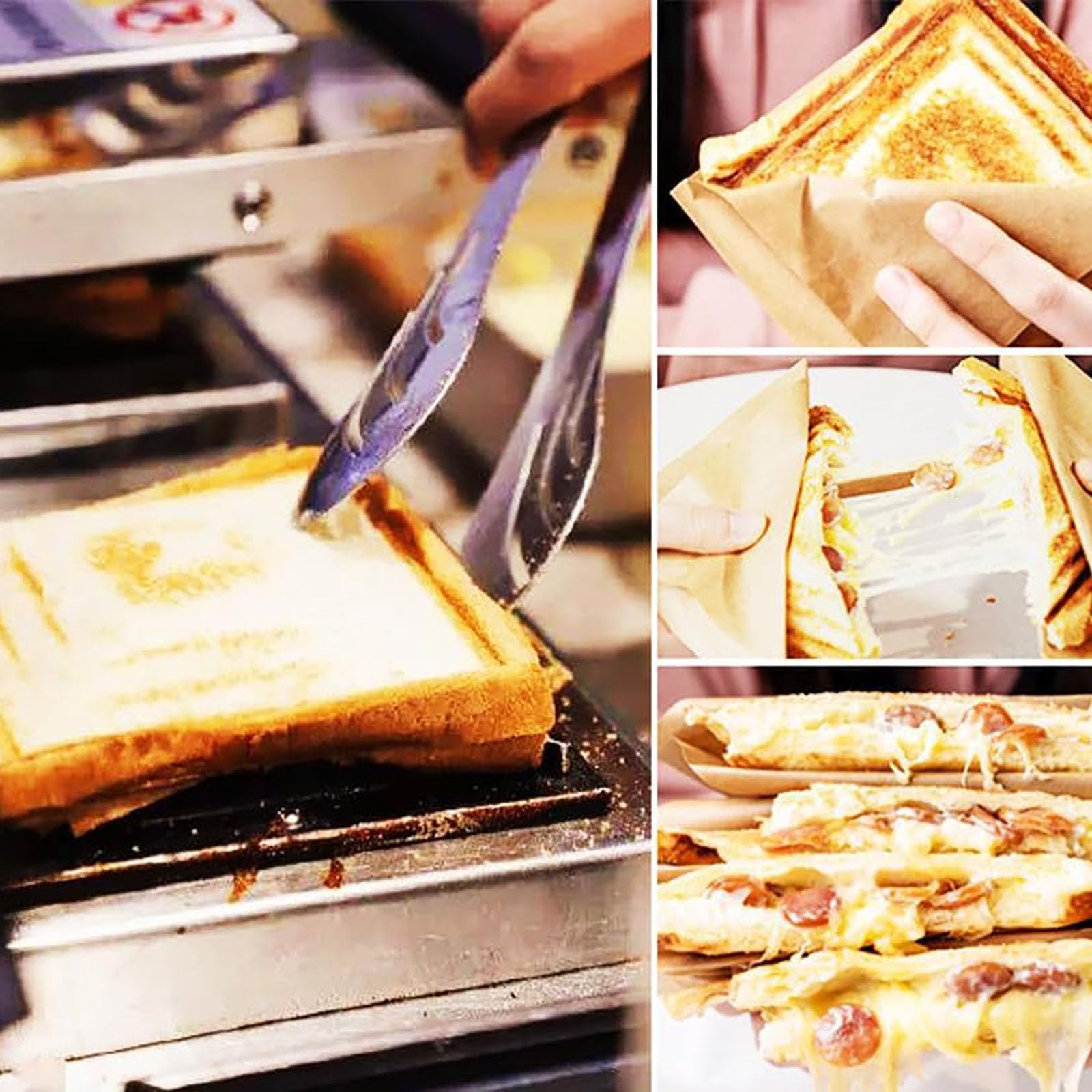 MObyat Opiekacz do kanapek, płaski, nieprzywierający grill kanapkowy z uchwytem chłodzącym, inteligentna regulacja temperatury i obustronne ogrzewanie, do restauracji i sklepów z burgerami