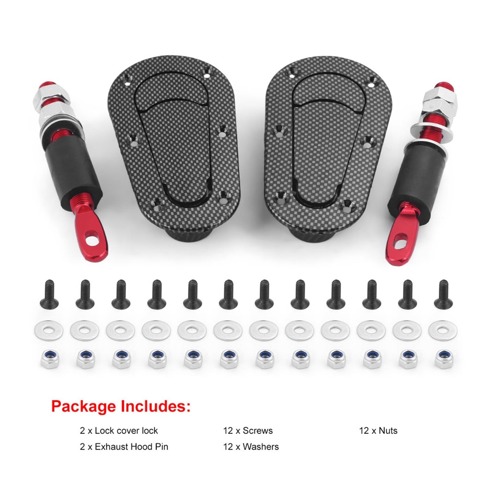Chiusura di bloccaggio cofano anteriore Perni del cofano con serratura a sgancio rapido per auto da per corsa nera/in fibra di carbonio, senza kit chiusura a chiave(Nero)