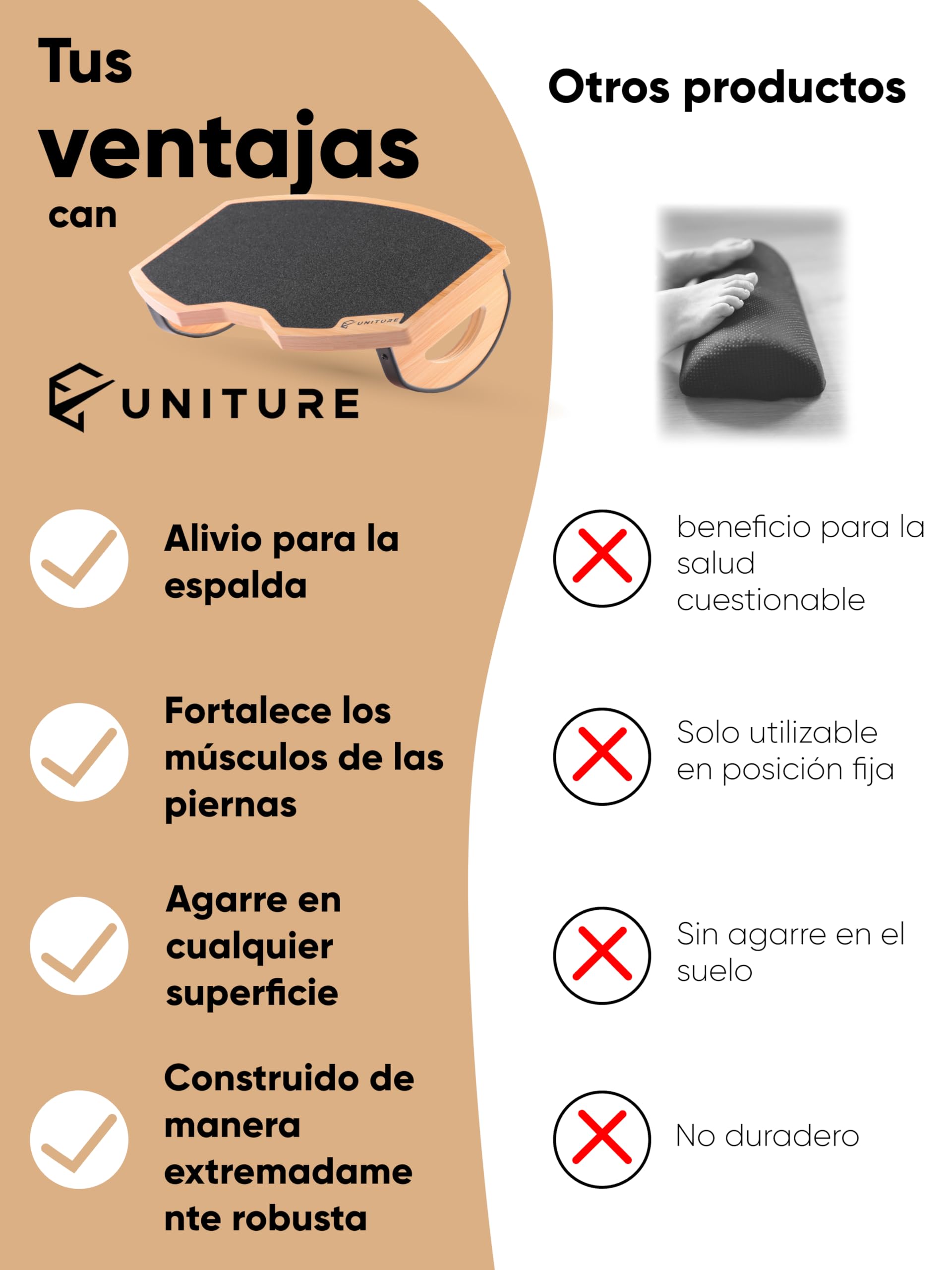 UNITURE Reposapies de Oficina Ergonómico [Para una mejor postura al sentarse] – Reposa Pies Trabajo Oficina, Apoya Pies Oficina, Reposapies Escritorio, Reposapiés