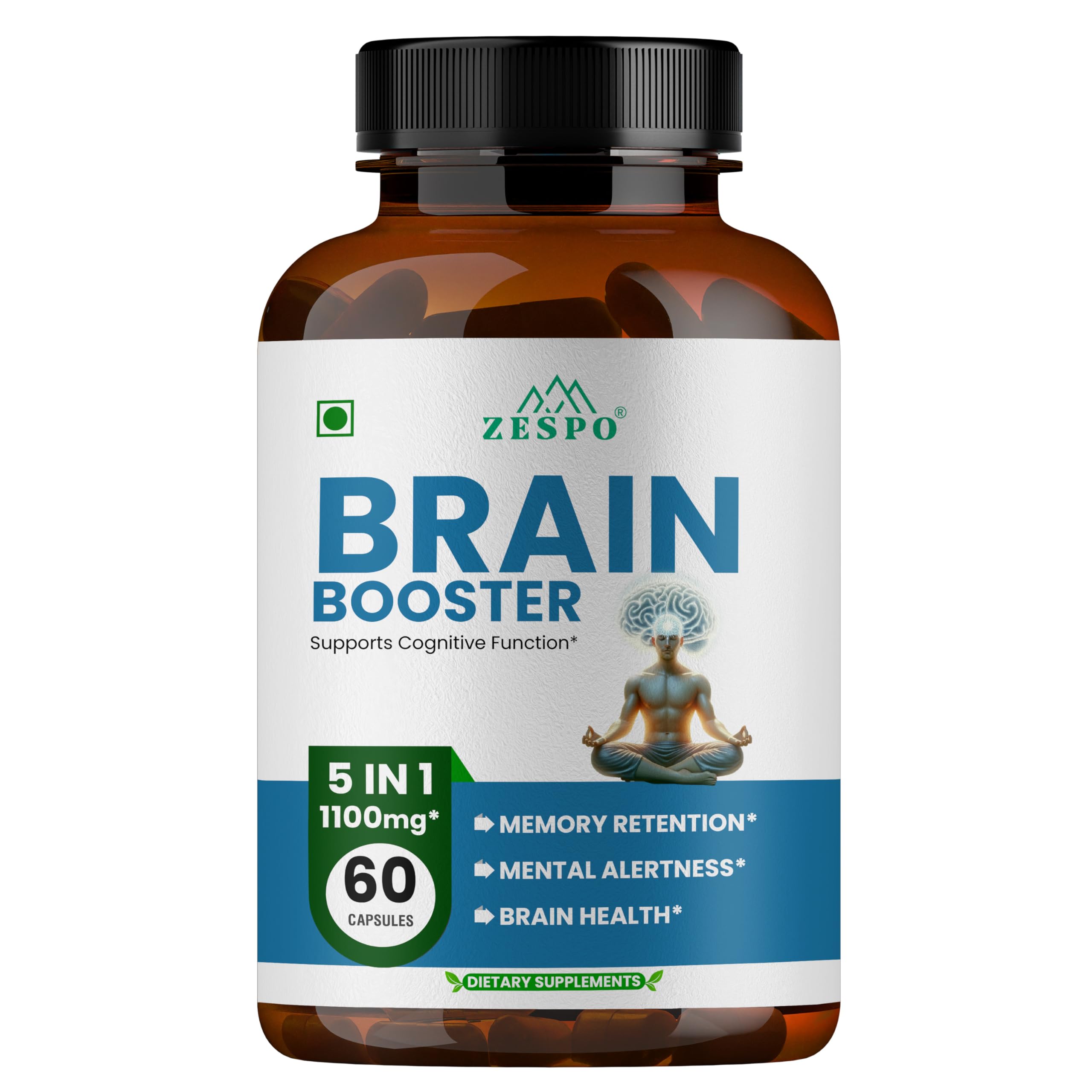 ZESPO Brain Booster 1100mg - Advanced Nootropic Supplement for Memory, Focus & Clarity - GABA, Lion's Mane, Bacopa - Supports Cognitive Function & Mental Alertness
