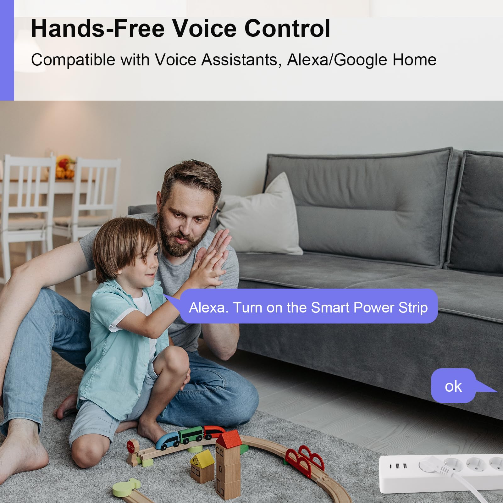 Ciabatta MultiPresa Smart Alexa,Monitoraggio Energetico,Intelligente Wifi(Solo 2,4 GHz) con 4 Prese AC e 3 USB(2A+1C), Protezione da Sovraccarico 3680W 16A,Compatibile con Google Home