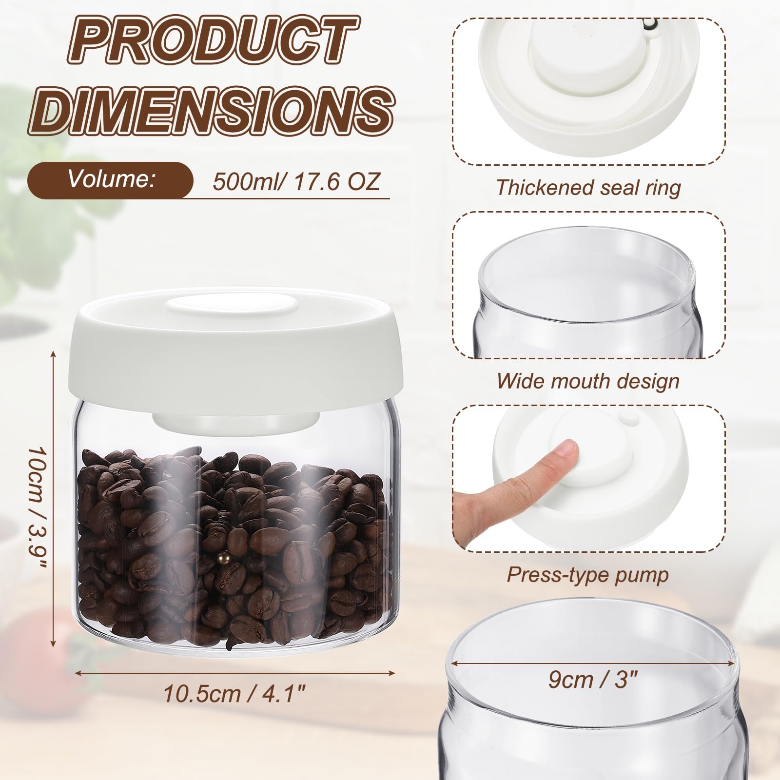 QUARKZMAN 17.6oz Barattolo Caffè In Vetro Sottovuoto Con Coperchio Ermetico Barattolo Caffè Sigillato Barattoli Per Alimenti Trasparenti Antigoccia Sgonfiaggio Con Un Per Tè