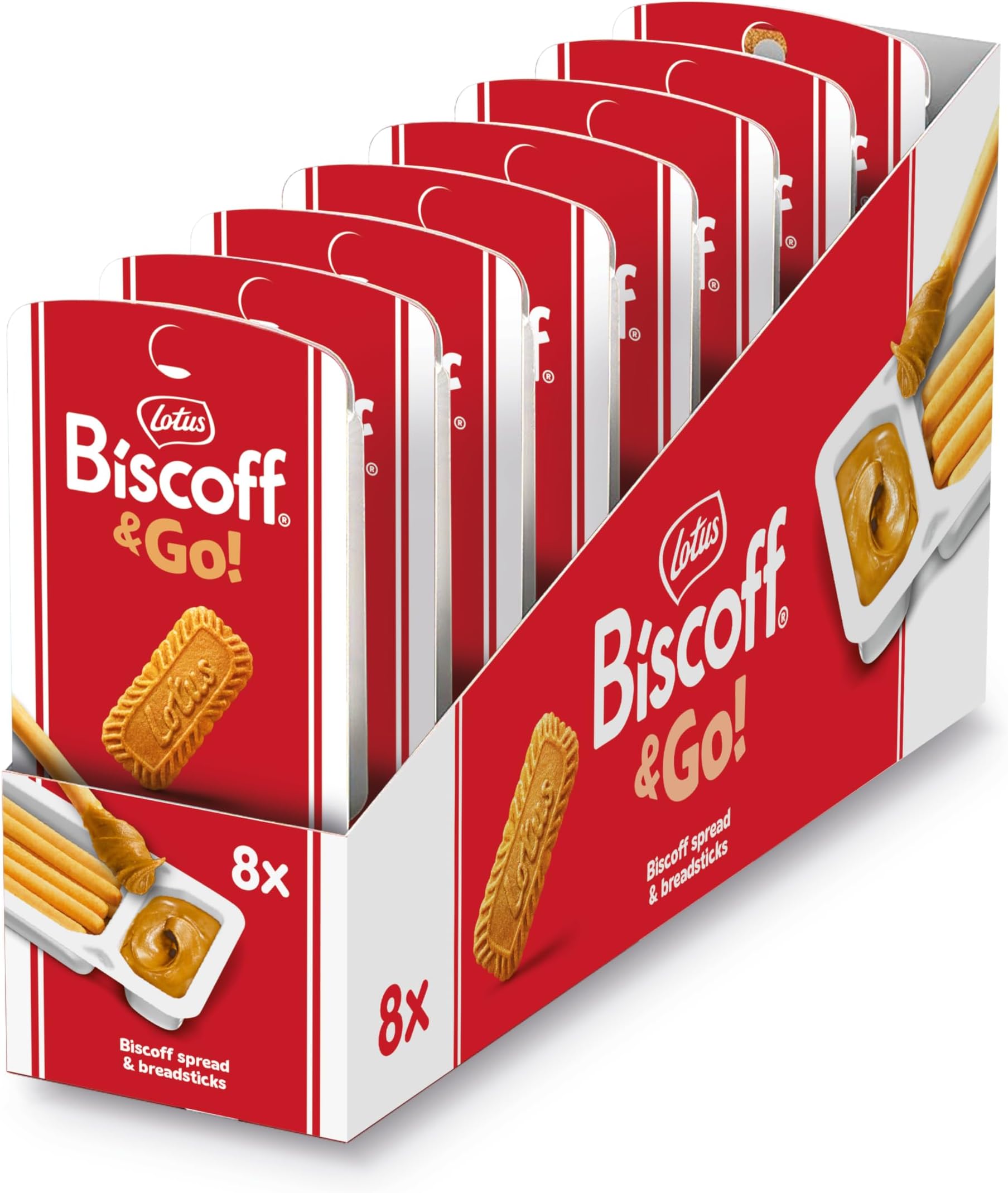 Lotus Biscoff & Go, Sweet Spread & Breadstick Snack, Caramelised Biscuit Flavour, Vegan, No Colours or Added Flavours, 8x45g, 360g