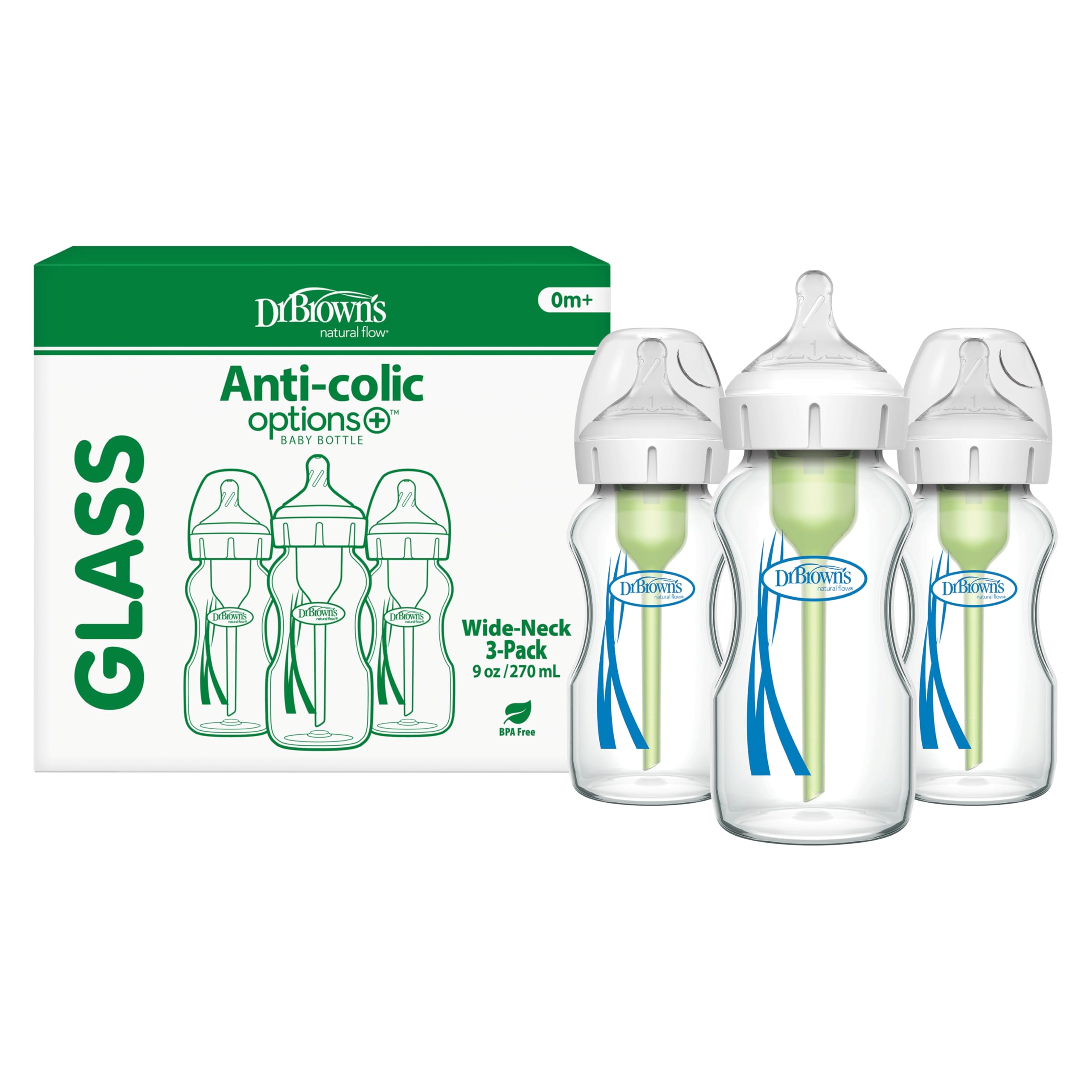 Dr. Brown's Options+ Wide Neck Glass Baby Bottles (Pack of 3, White)-image-31