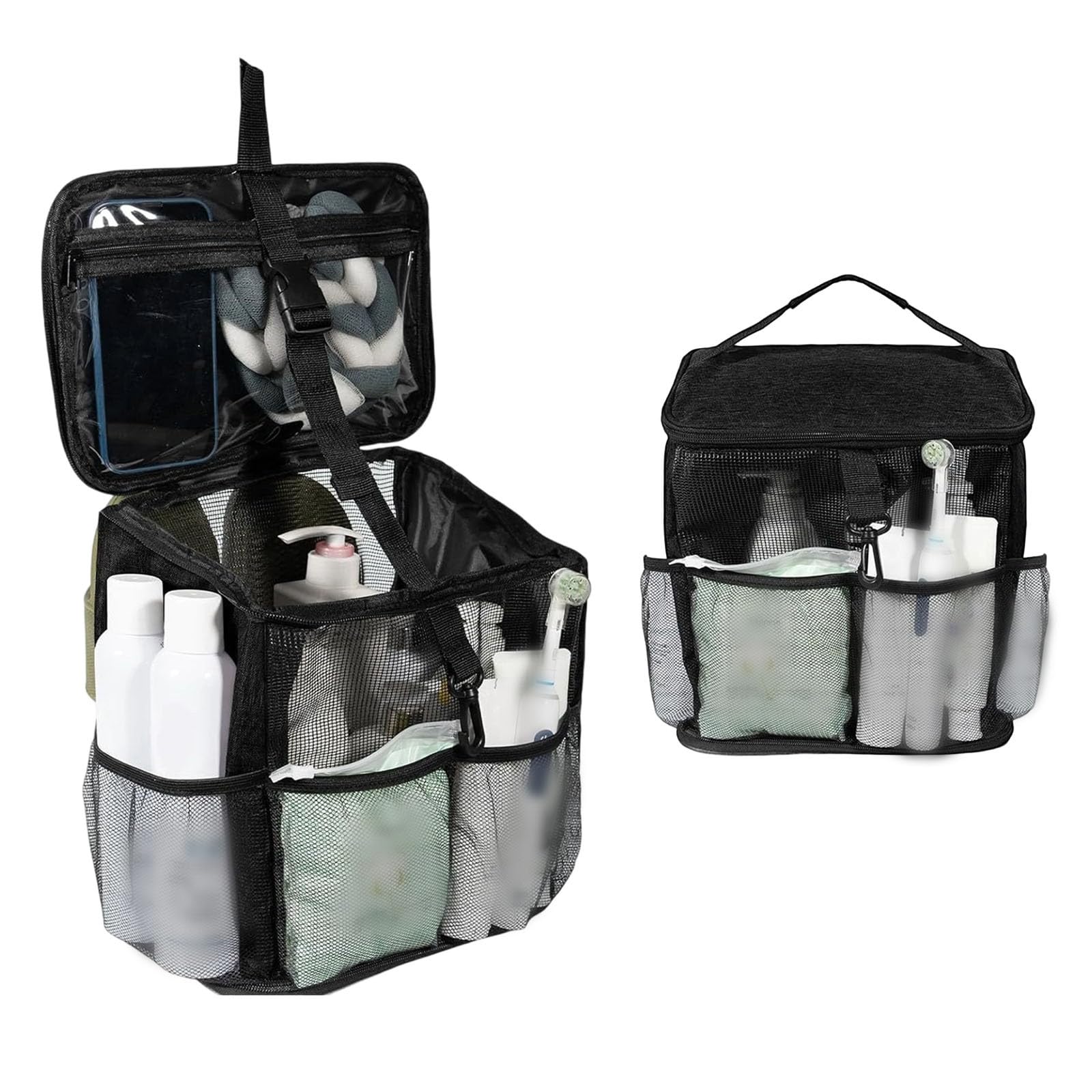 Mesh Shower Caddy Travel Toiletry Bag Portable Hanging Toiletry and Bath Organizer with Zipper Travel Essentials for Bathroom