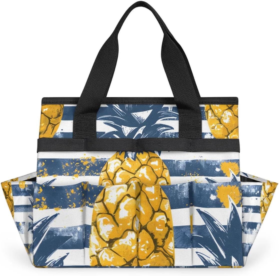 Garden Tool Bag Organizer Garden Tote Bag with Pockets Watercolor Stripes Pineapple Tool Storage Organizer Gardening Tool Kit Holder 13" x 6.8" x 2.8"