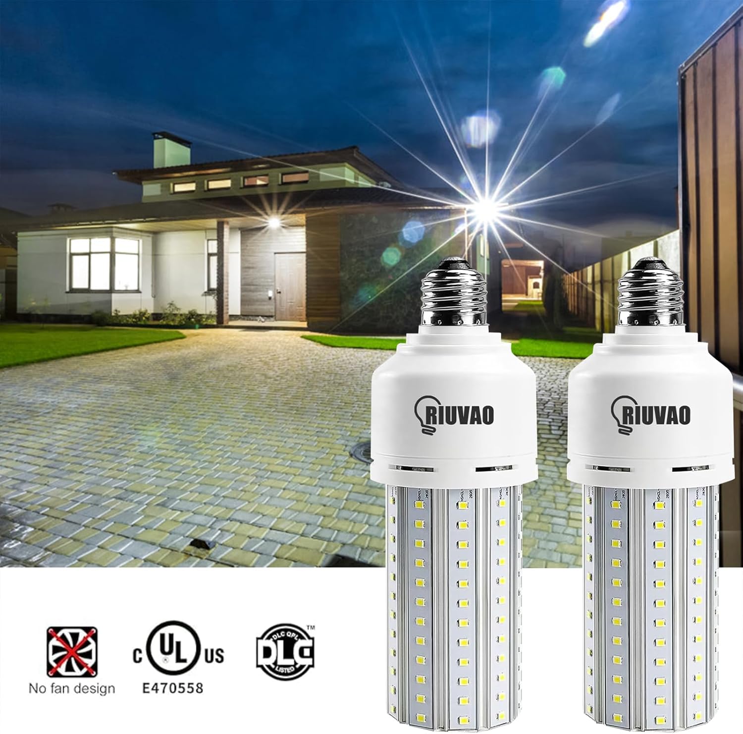 2 Pack Corn Cob LED Light Bulb 600W Equivalent, 60W LED Corn Bulb 7500 Lumen 5000K Large Area Cool Daylight White E26/E27 Medium Base for Garage Backyard Bedroom Warehouse Factory Workshop Street