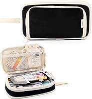 Vista 1 de Estuche para lápices de gran capacidad, organizador de 4 compartimentos, bolsa expandible para bolígrafos, bolsa de papelería portátil con asa