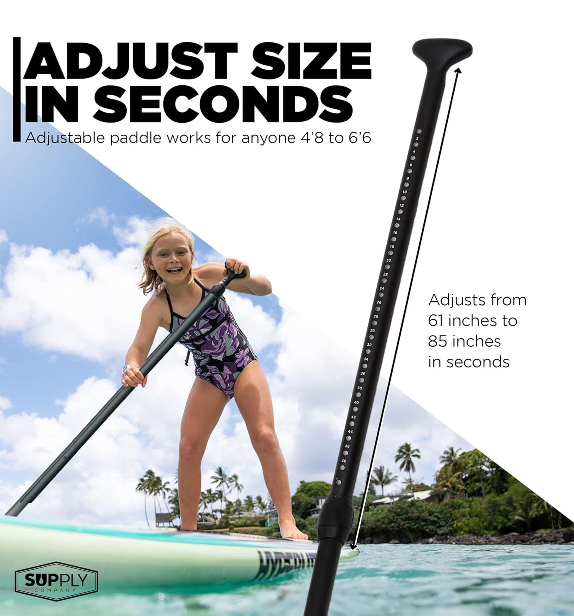 Sup Paddle - Paleta de Remo de 3 Piezas Ajustables, Ligera, Duradera y Plegable para Viajes, Paleta Flotante con Eje de Aluminio Hoja de Nailon para Trazos eficientes