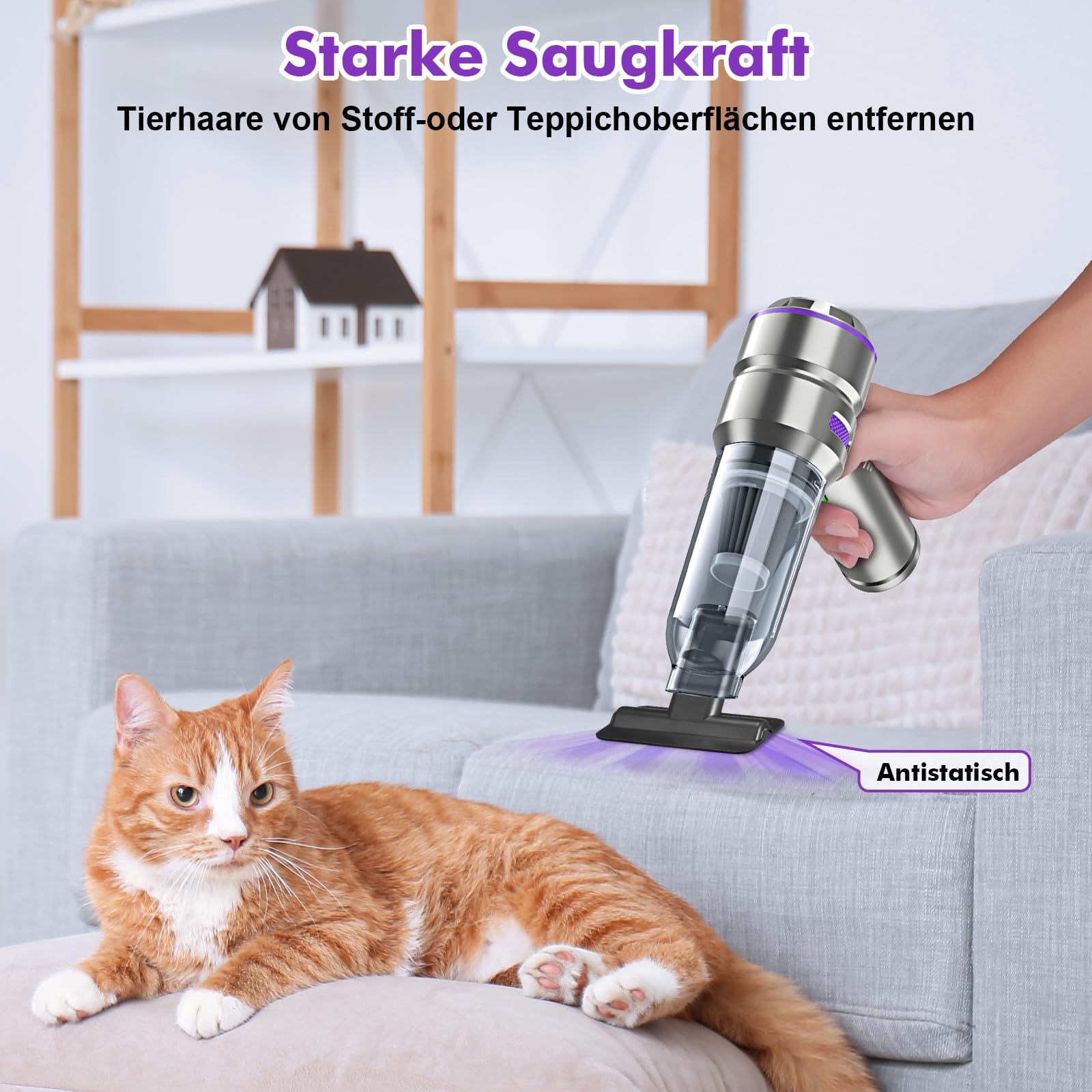 4-in-1 Handstaubsauger Akku,Auto Staubsauger Stark,28000PA Handstaubsauger Kabellos,3-Gang 240000 U/min Elektrische Staubgebläse Druckluftspray für Auto,Küche,PC,Sofa,Büro,Haus& Tierhaar Reinigung.
