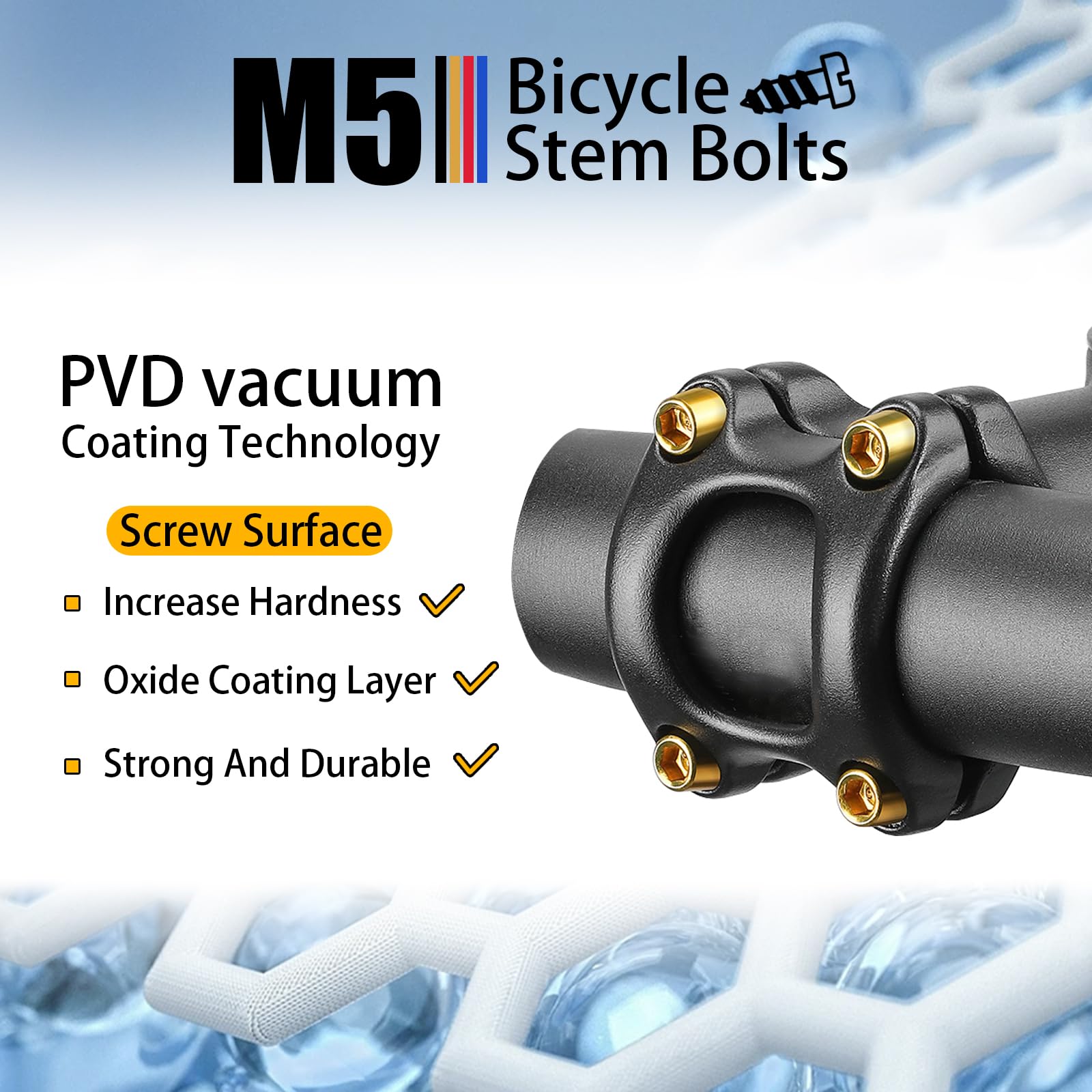 24 Pezzi Bici Stelo Bulloni, M5 x 18 mm Viti Fisse per Stelo Bici con Rondella, Bulloni per Manubrio Della Bicicletta, Vite da Bicicletta per Mountain Bike Bici da Strada, (Nero/Rosso/Blu/Oro)