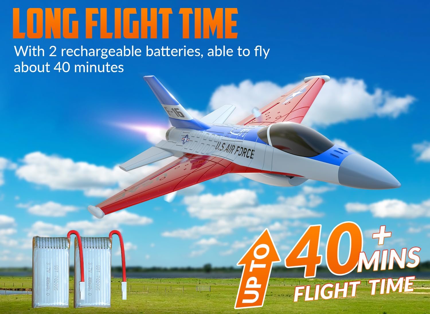 volantexrc F16 Falcon EPP RC-Flugzeug LED 2x400mAh LiPo 2-Kanal RTF | integrierten LED-Beleuchtung