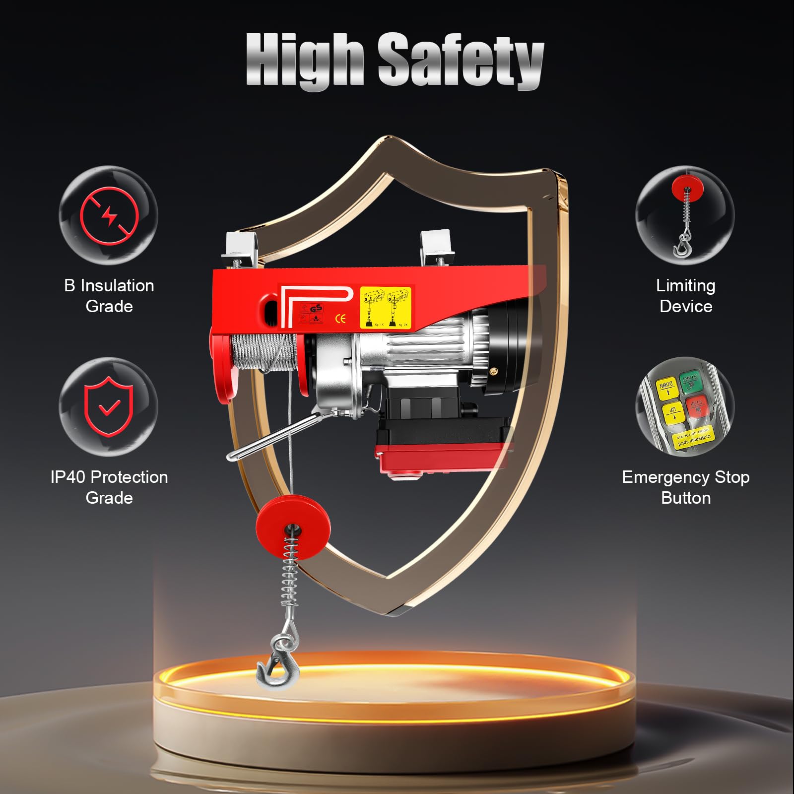 440 lbs Electric Hoist with Wireless Remote Control, 110V Winch for Garage, Warehouse, and Construction – 12m Lifting Height, Dual Line, Steel Wire Rope, 510W Motor, Easy Install