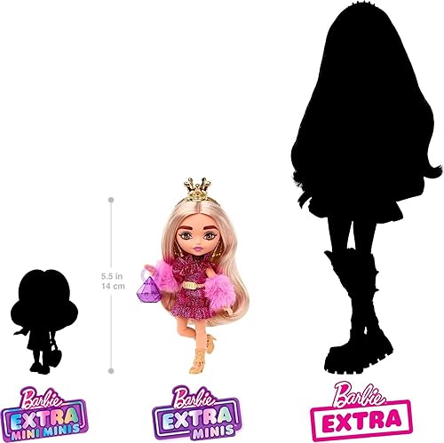 Miniatura 5 de Barbie Extra Minis - Muñeca y accesorios con cabello morado y plateado con capucha y botas de bloque de color, 5.5 pulgadas