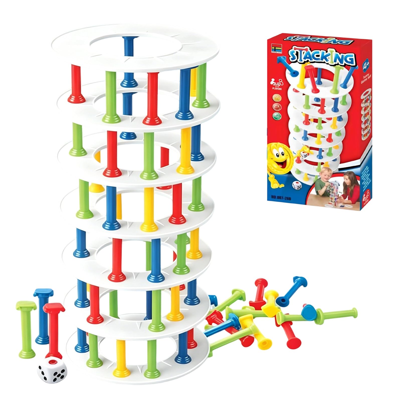 Juegos de Mesa Niños 3 4 5 Años, Montessori Juguetes Niñas 6 Años y Niños, Juego de Construcción y Equilibrio con Dados Colores, Juguete para Habilidades, Regalo Cumpleaños, Juego Familiar