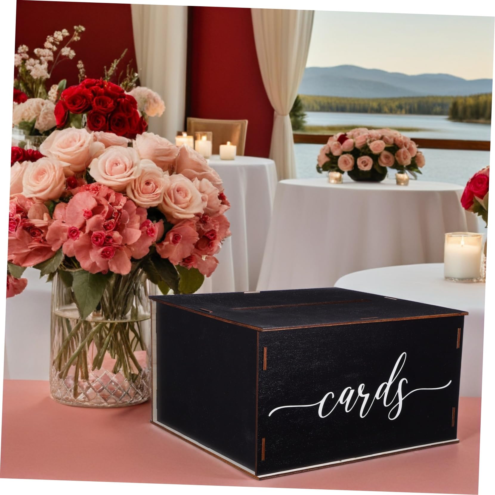 TOPBATHY Scatola Portacarte Nero per Matrimoni Buste Suggerimenti e Scatola Puzzle Multifunzionale per Feste e Ufficio