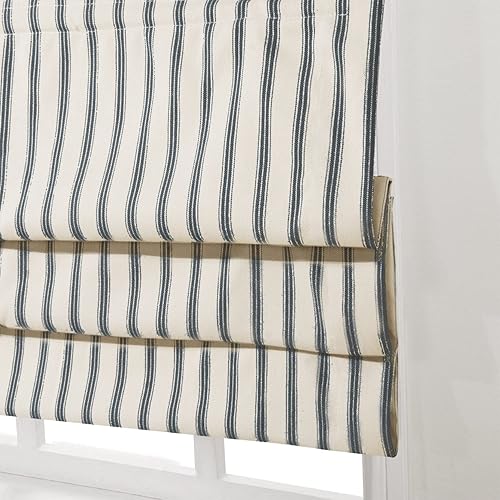 Artdix Cortinas Romanas, Rayas Azul Grisáceo Opaco, Cortinas Romanas de Tela Lavable Personalizadas Sin Cable para Ventanas, Puertas, Granja
