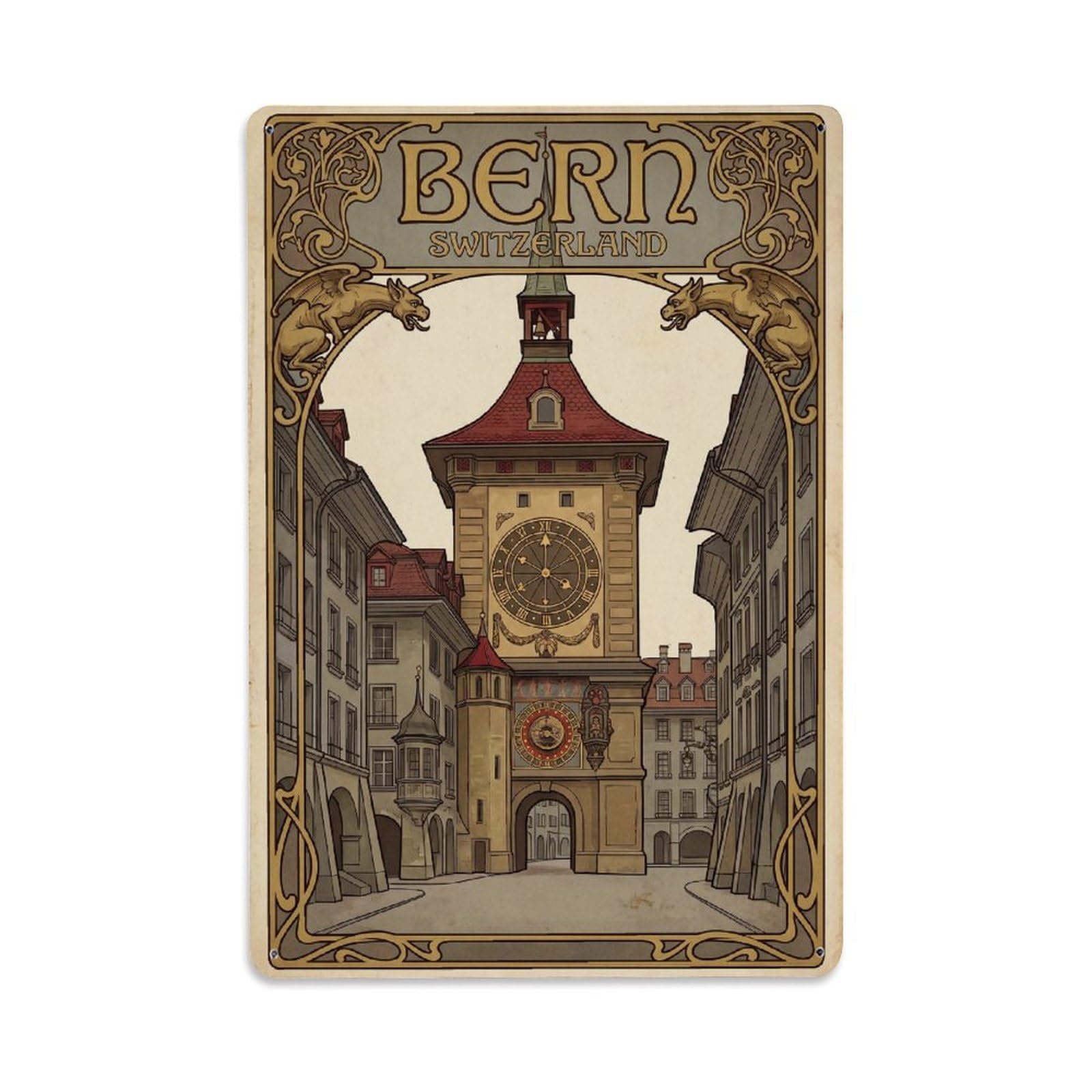 Switzerland Bern Vintage Travel Metal Tin Sign Plaque Wall Decor for Cafe, Club Bar, Office, Garden Metal Poster 8x12Inch