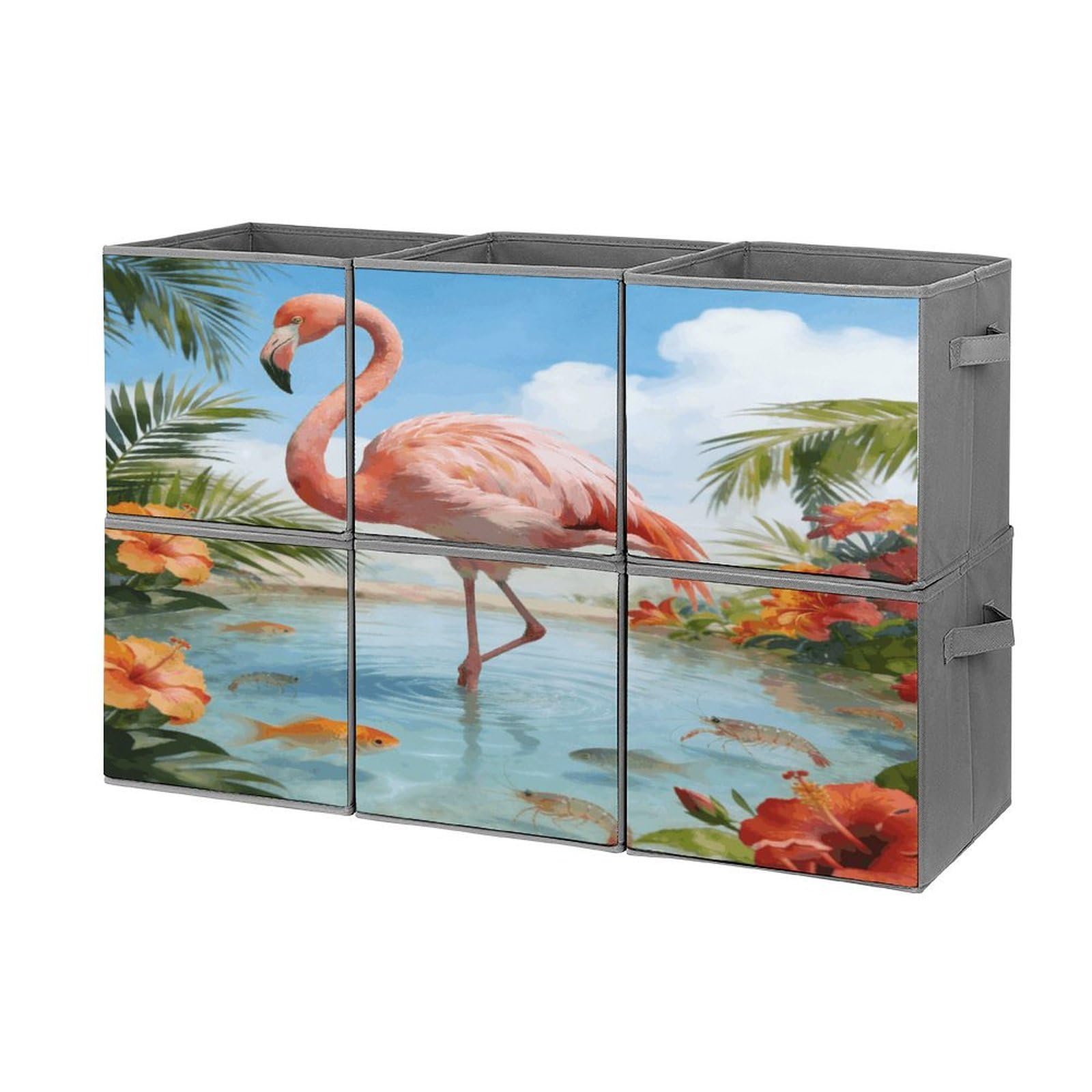 Fodpand Style Tropical Dreaming Cube Bins With Double Handles,Set Of 6 Cube Organizer, Stackable And Foldable Storage Bins For Organization, Closet, Shelves, Offices