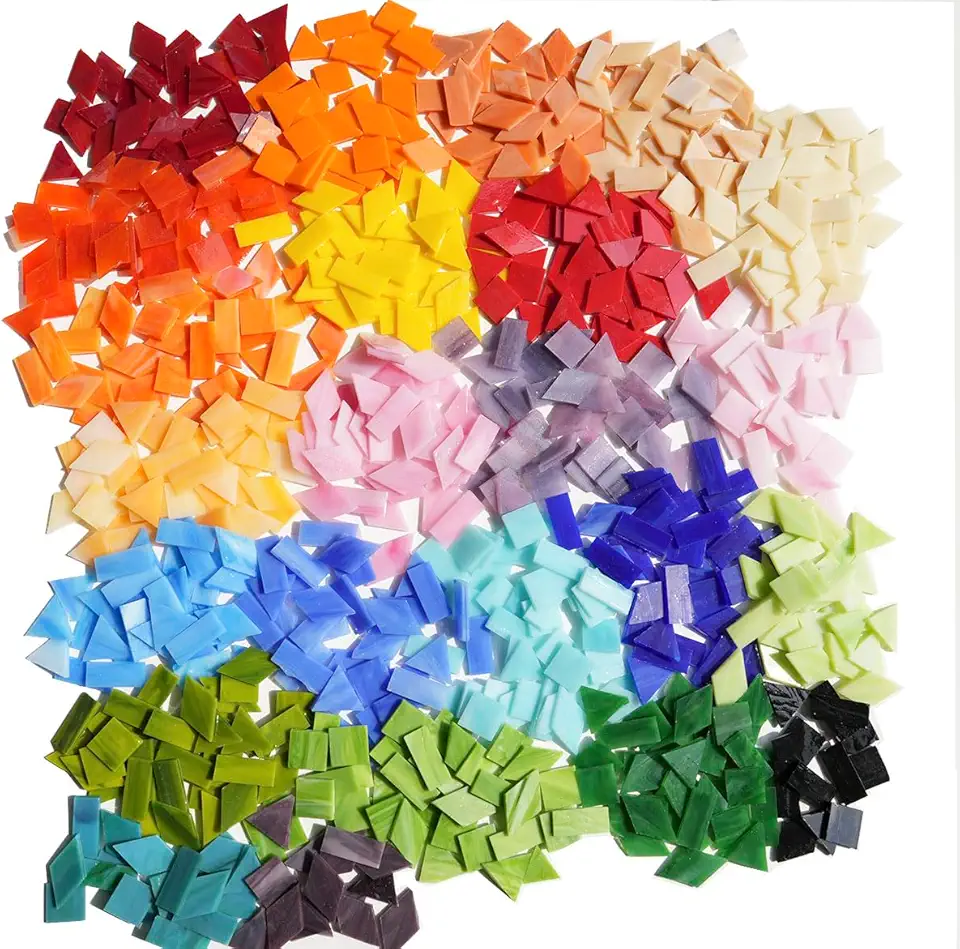 Lanyani 1,1 kg/500 peças de mosaico de vitrais grandes para artesanato, peças de mosaico de vidro colorido vibrante, 4 formas de azulejos de vitrais mistos para fazer mosaicos DIY