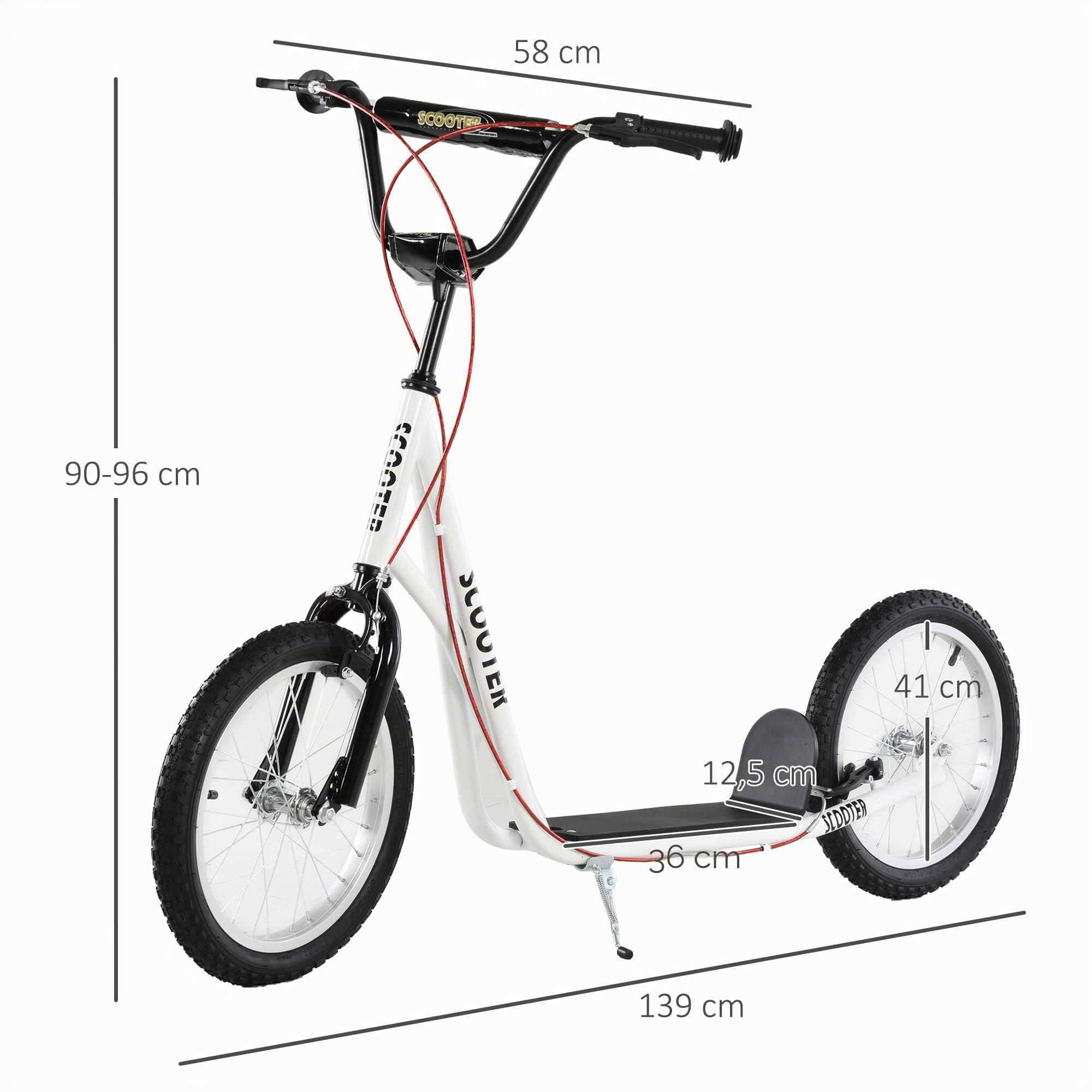 HOMCOM Kinderroller Scooter Tretroller Cityroller Kinder Roller Kickboard Luftreifen 16 Zoll Blau/Grün 139 x 58 x 90-96 cm