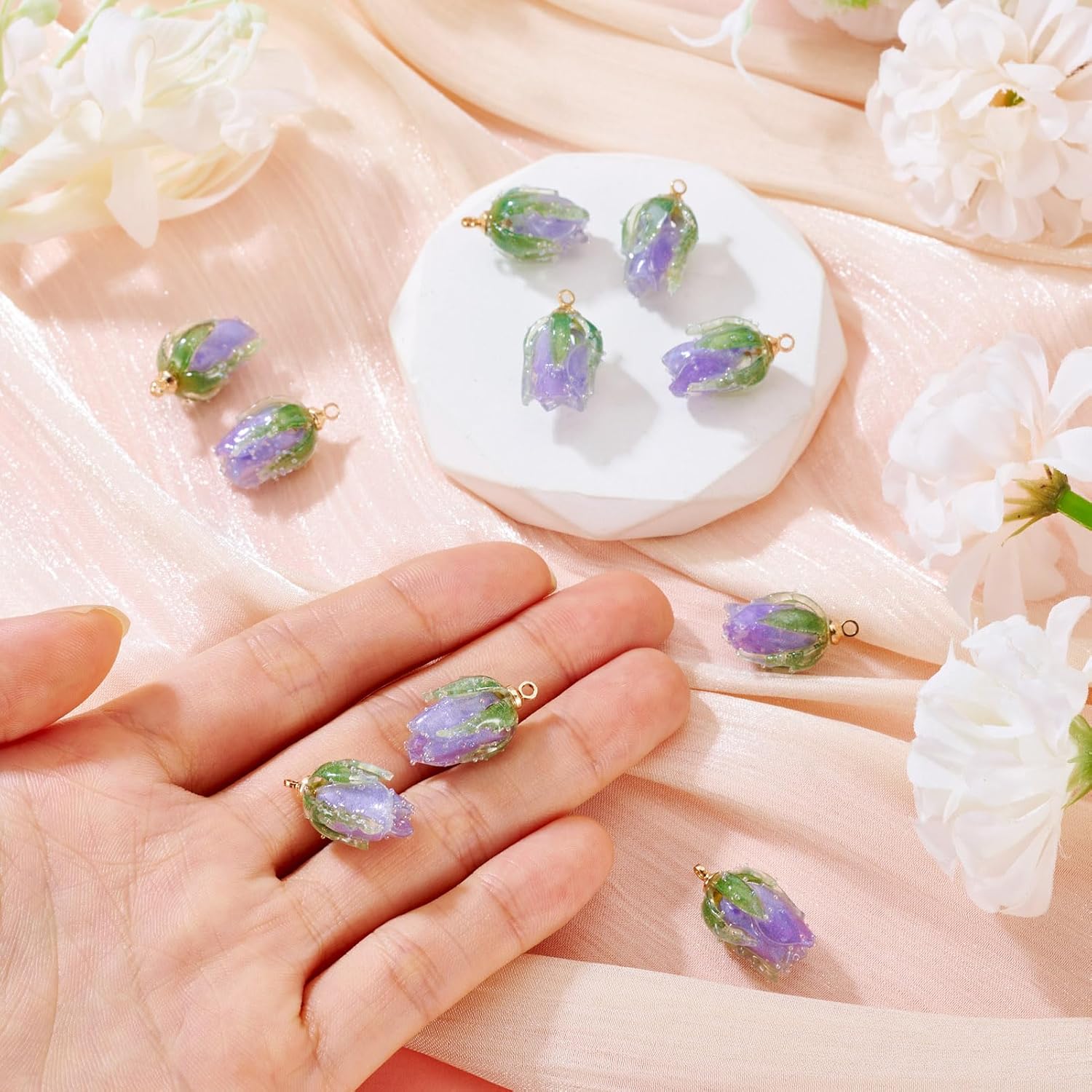 Cheriswelry 10Pcs Acrylic Flower Pendants Plastic Flower Dangle Charms Ornament 20x12mm for DIY Earring Necklace Bracelet Jewelry Making Crafts Mother’s Day Wedding Decoration - Image 5