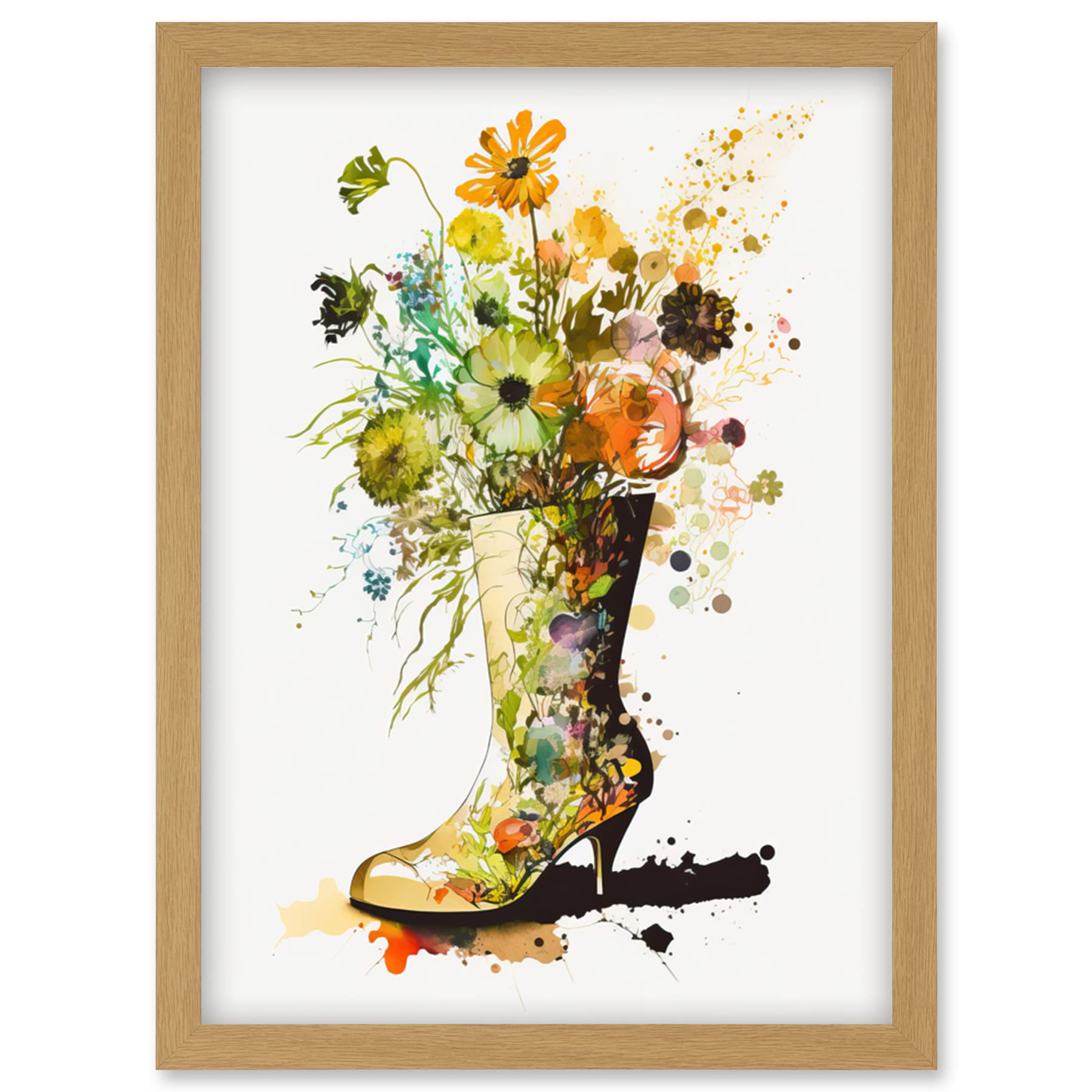 Artery8 Wildflower Bouquet in a High Heel Floral Boot Artwork Framed Wall Art Print A4