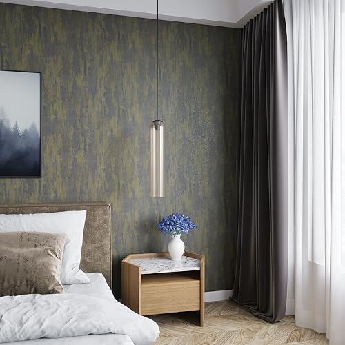 Miniatura 2 de Stickyart Papel tapiz de hormigón metálico dorado carbón extra grueso texturizado para baño, papel tapiz de hormigón despegar y pegar, papel tapiz