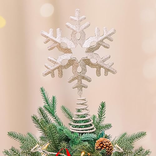 Miniatura 5 de Decoración para árbol de Navidad, 13.25 x 8.25 pulgadas, decoración de árbol de metal plateado con purpurina para decoración del árbol de Navidad,
