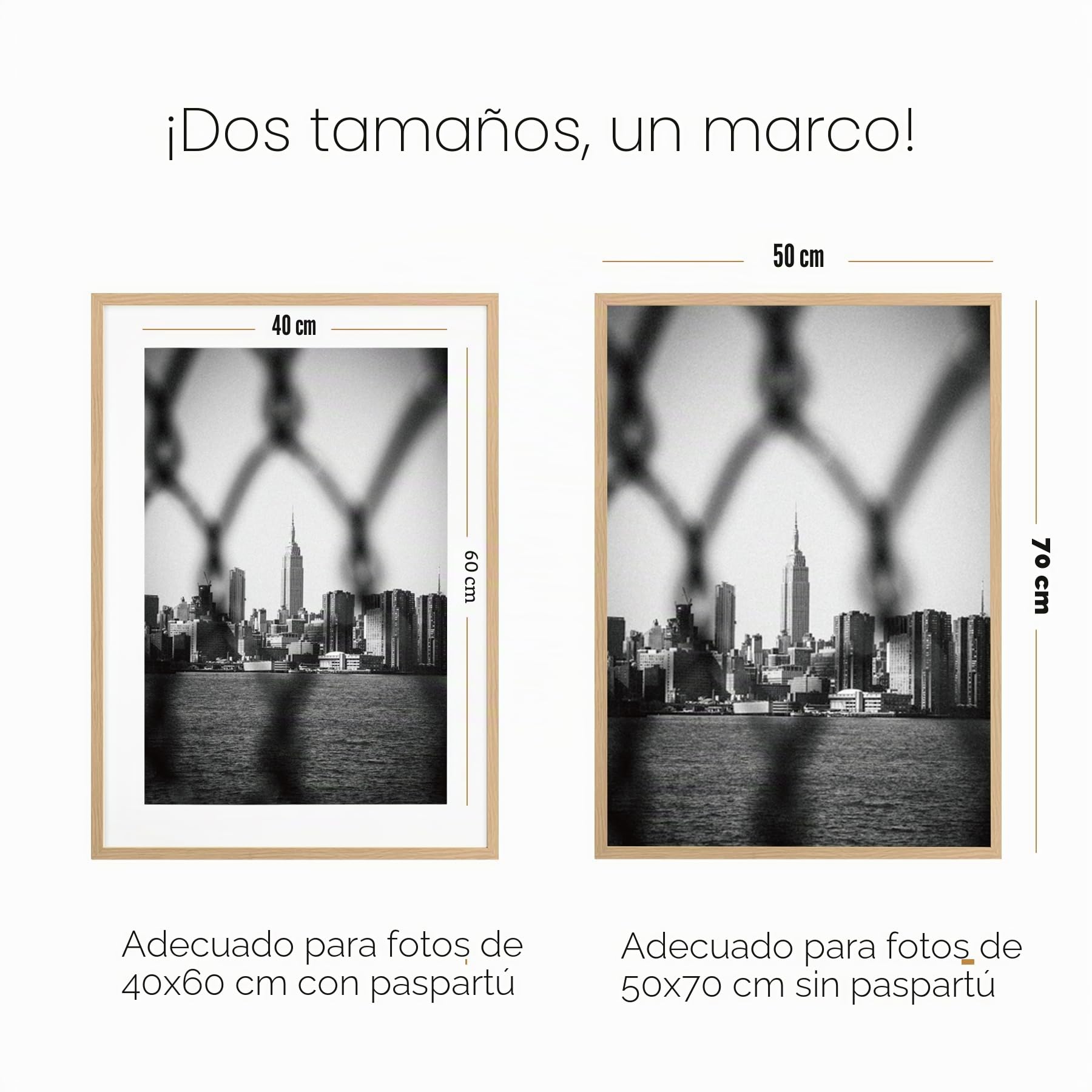 VUVUZULA - Juego de 3 marcos de fotos de roble, 50 x 70 cm, marco de madera natural con soporte, marco para póster