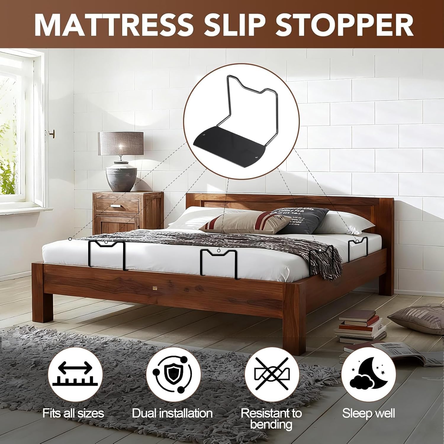 2 Pack Mattress Retainer Bar, Non Slip Heavy Duty Mattress Gripper, Slide Stopper Universal for Adjustable Bed Frames