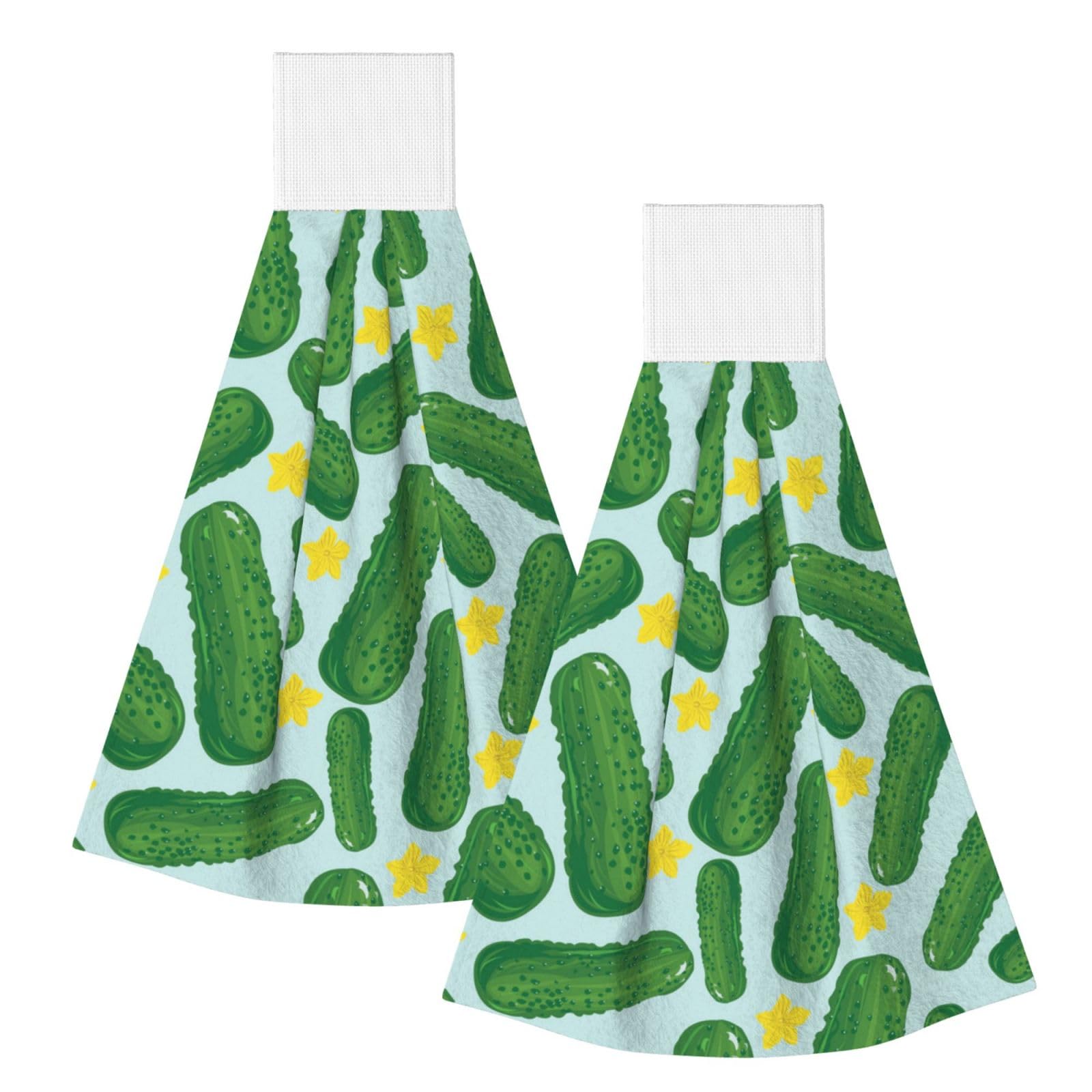 DOPKLNA Cucumbers, 2 Pcs Hanging Coral Fiber Hand Towels for Bathroom, Absorbent Kitchen Towels